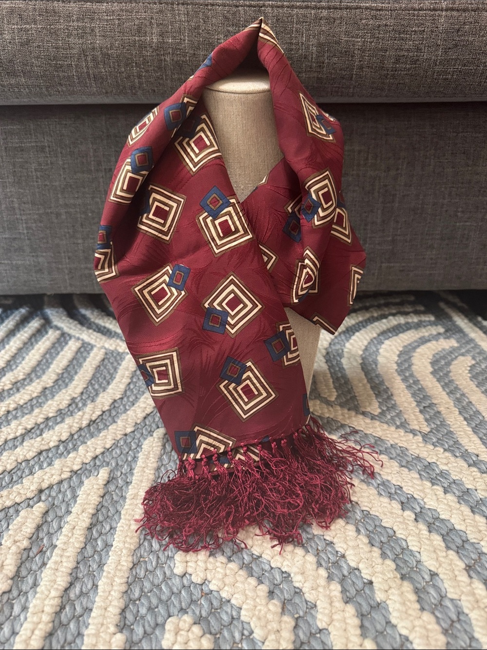 Vintage Polo Ralph Lauren 100% Silk Italian Fringed Scarf 53"